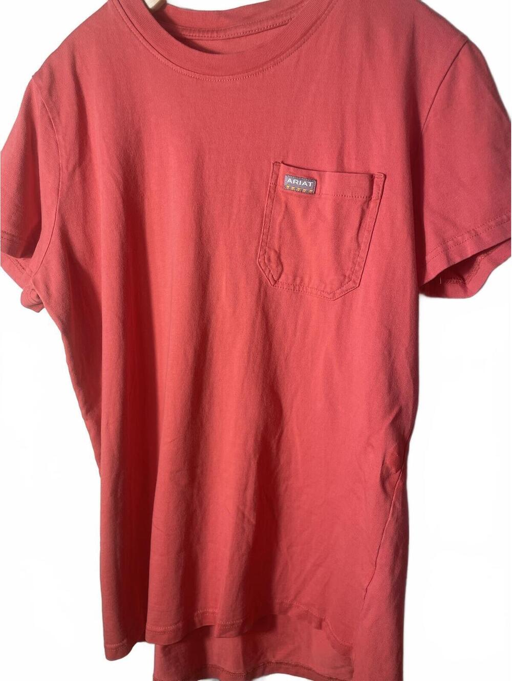 Ariat Rebar Cotton Strong Short Sleeve Pocket Tee Shirt Coral Pink Size Medium